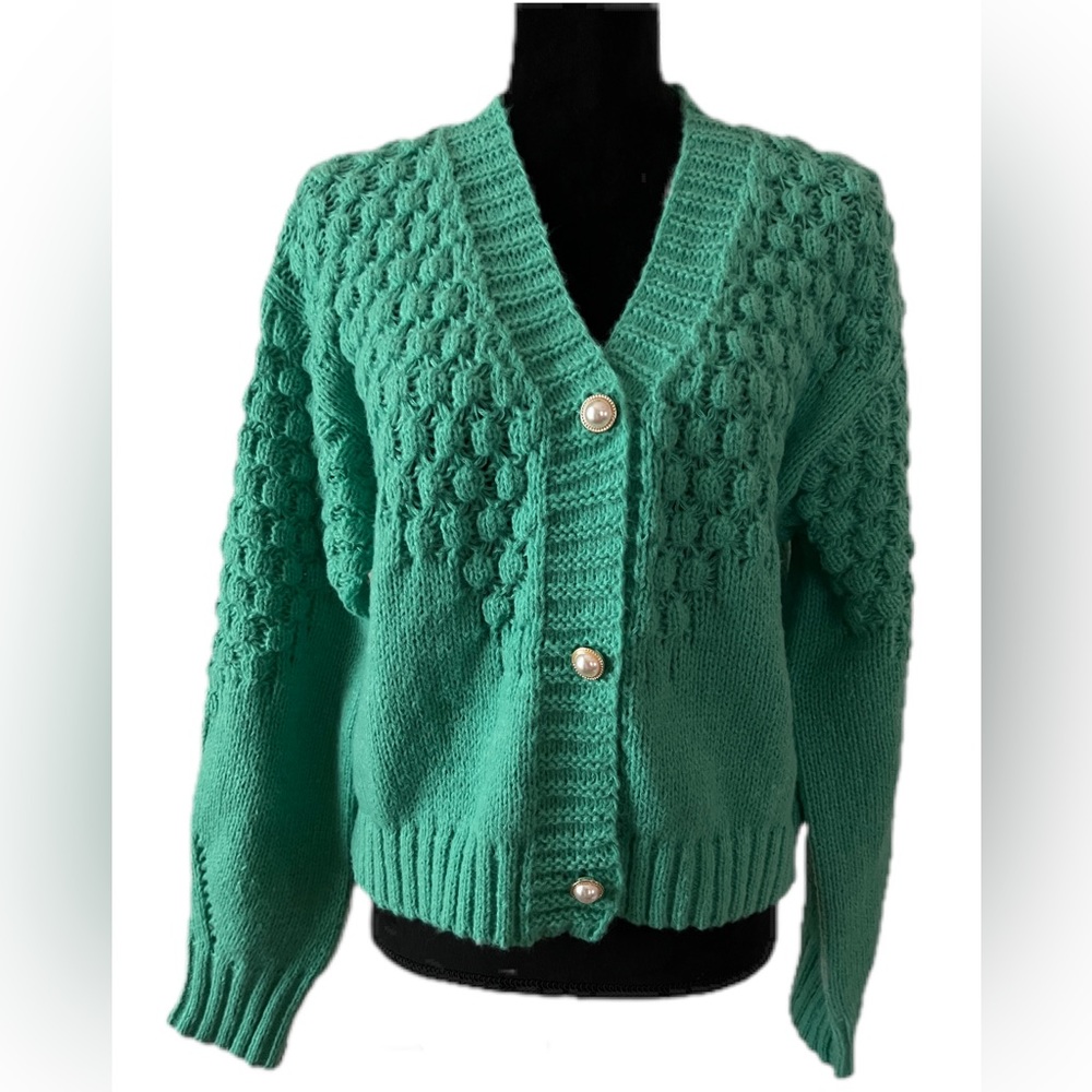 SWEET REPUBLIC GREEN PEARL BUTTONS CARDIGAN